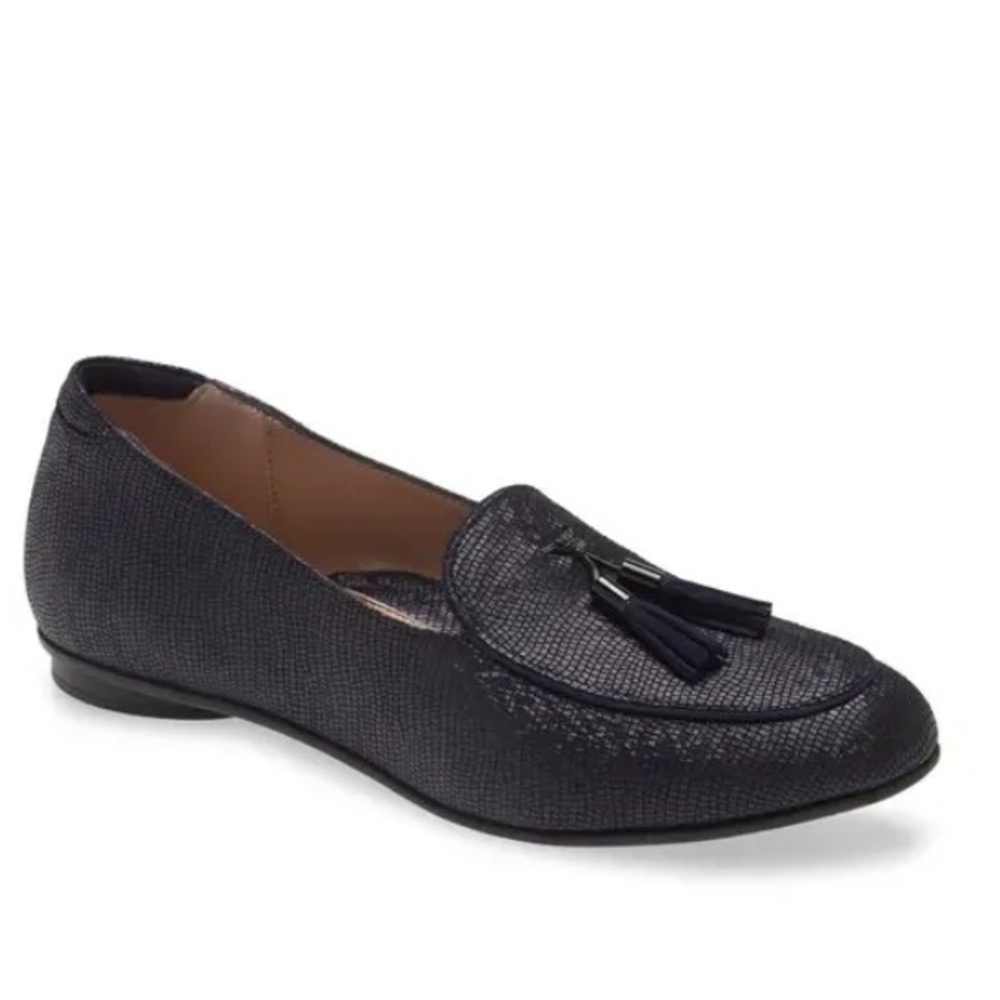 BEAUTIFEEL Chloe Tassel Loafer Night Blue Lizard Print Suede